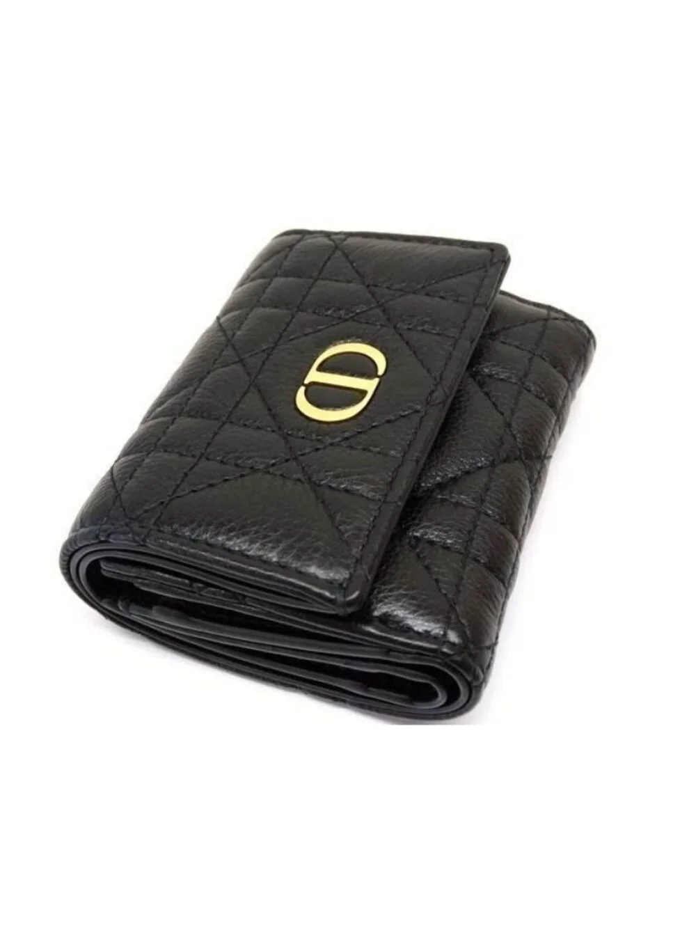 Dior Caro Hibiscus Wallet Compact Mini Black Leather - Picture 2 of 5